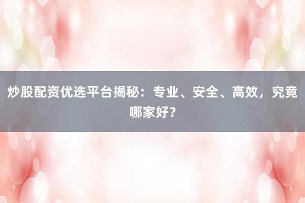 炒股配资优选平台揭秘：专业、安全、高效，究竟哪家好？