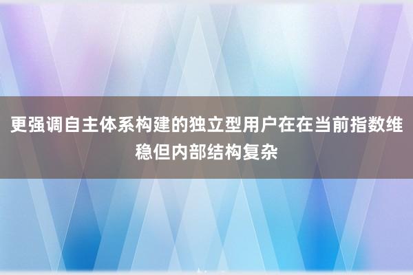 更强调自主体系构建的独立型用户在在当前指数维稳但内部结构复杂